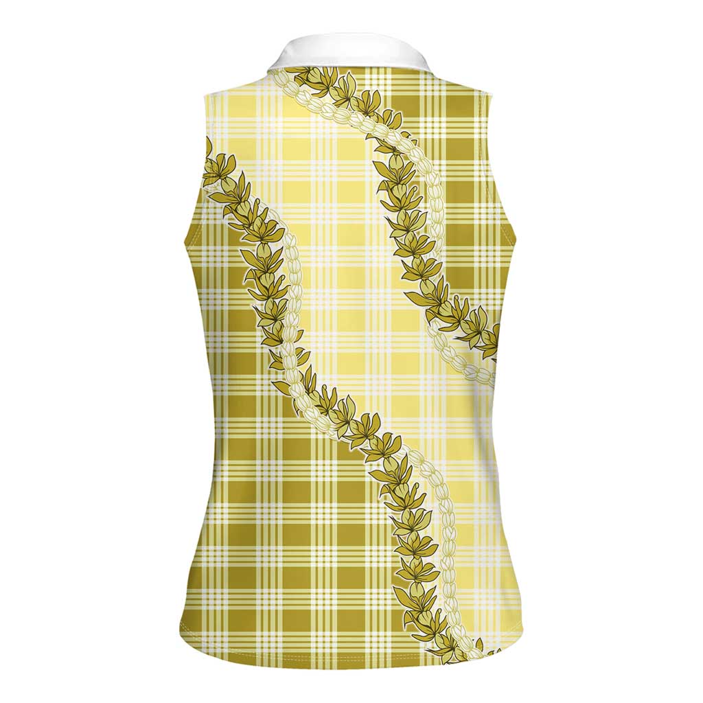 Yellow Hawaii Palaka Women Sleeveless Polo Shirt Hawaiian Pikake Lei LT05