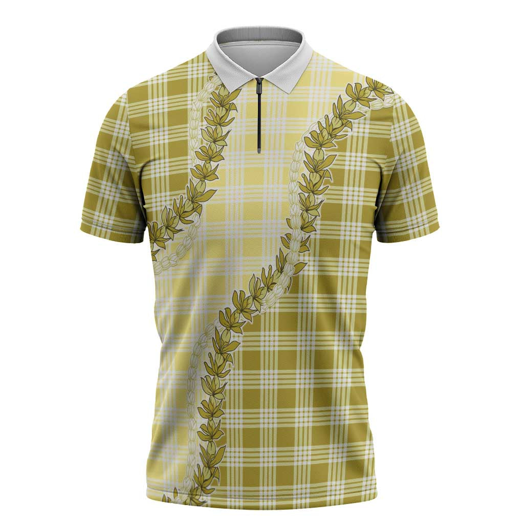 Yellow Hawaii Palaka Zipper Polo Shirt Hawaiian Pikake Lei LT05