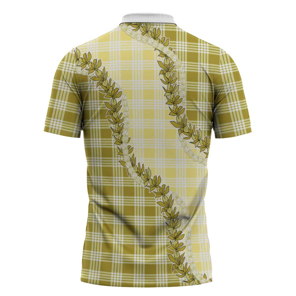 Yellow Hawaii Palaka Zipper Polo Shirt Hawaiian Pikake Lei LT05