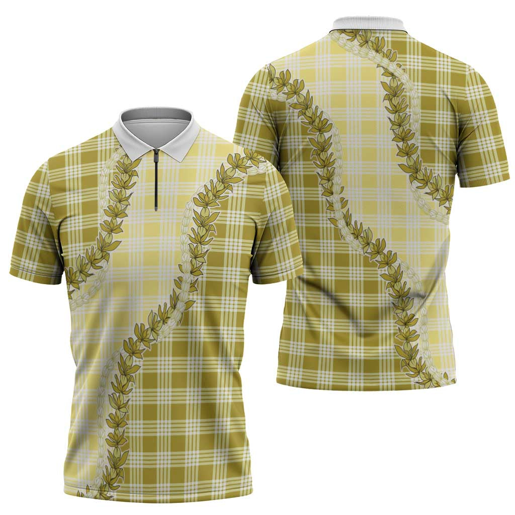 Yellow Hawaii Palaka Zipper Polo Shirt Hawaiian Pikake Lei LT05
