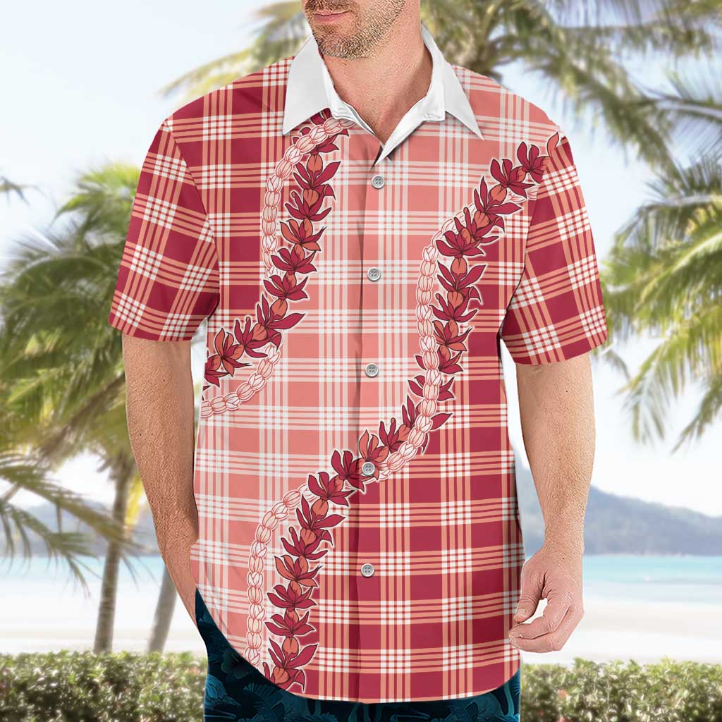 Red Hawaii Palaka Hawaiian Shirt Hawaiian Pikake Lei LT05