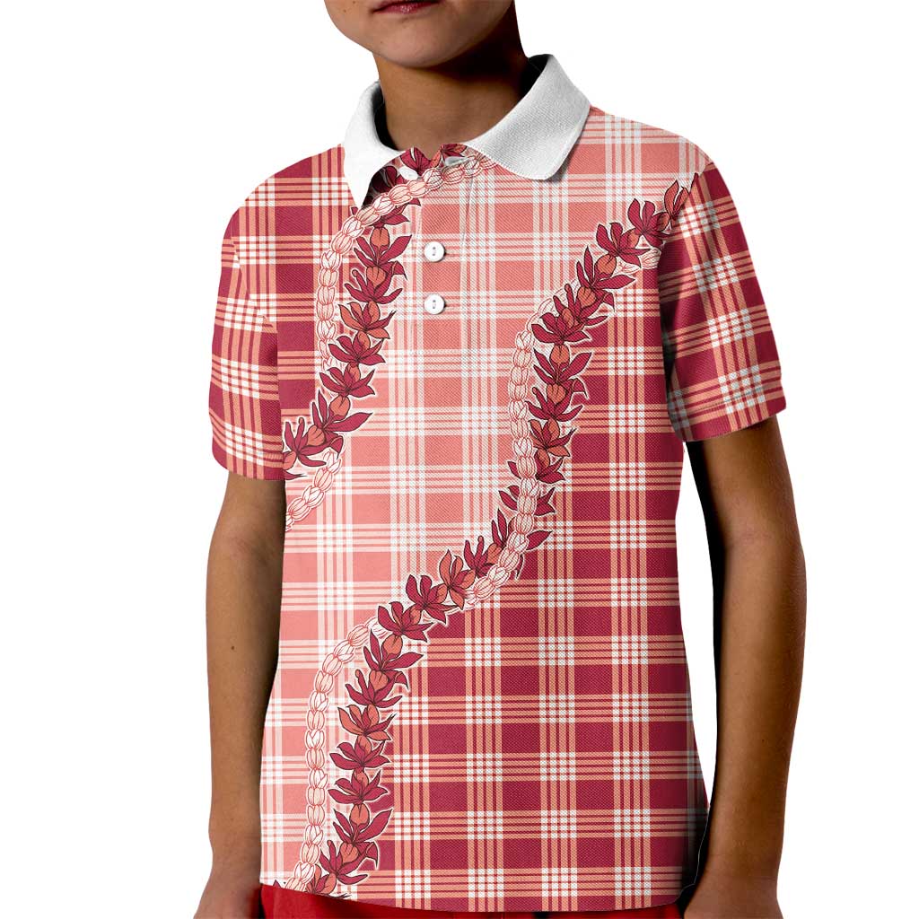 Red Hawaii Palaka Kid Polo Shirt Hawaiian Pikake Lei LT05