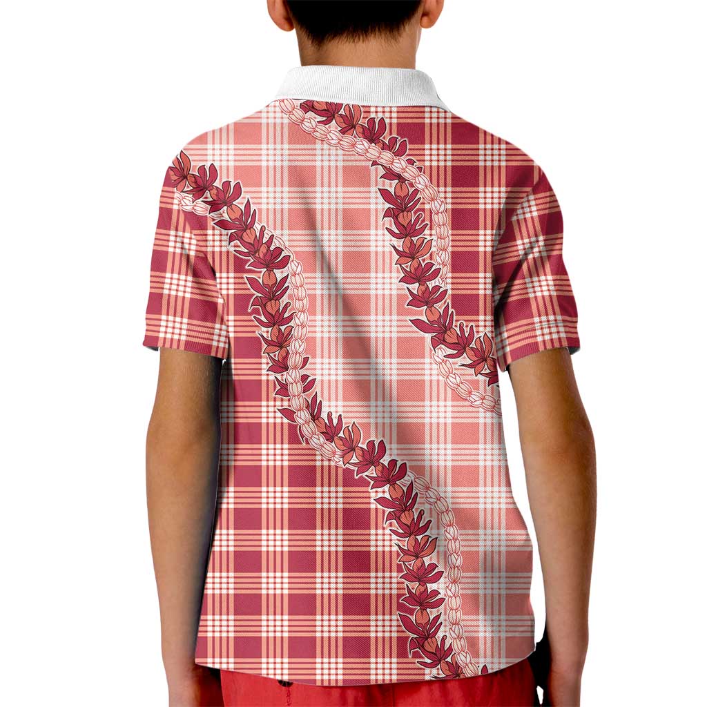 Red Hawaii Palaka Kid Polo Shirt Hawaiian Pikake Lei LT05