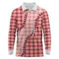 Red Hawaii Palaka Long Sleeve Polo Shirt Hawaiian Pikake Lei LT05