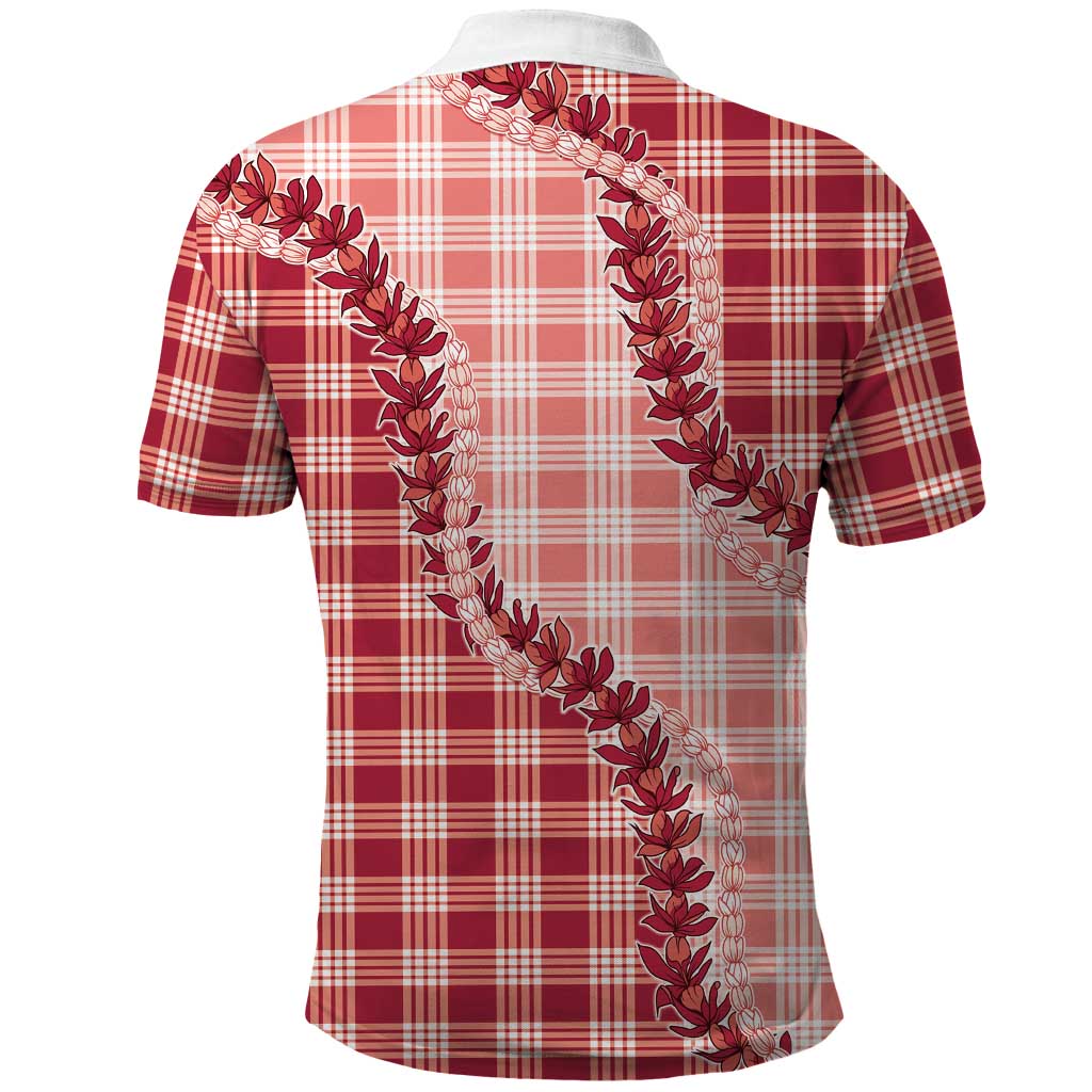 Red Hawaii Palaka Polo Shirt Hawaiian Pikake Lei LT05