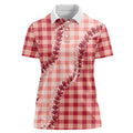 Red Hawaii Palaka Women Polo Shirt Hawaiian Pikake Lei LT05