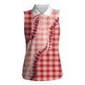 Red Hawaii Palaka Women Sleeveless Polo Shirt Hawaiian Pikake Lei LT05