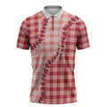 Red Hawaii Palaka Zipper Polo Shirt Hawaiian Pikake Lei LT05