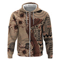 Bula Fiji Zip Hoodie Shark Tail Beige Masi Tapa LT7