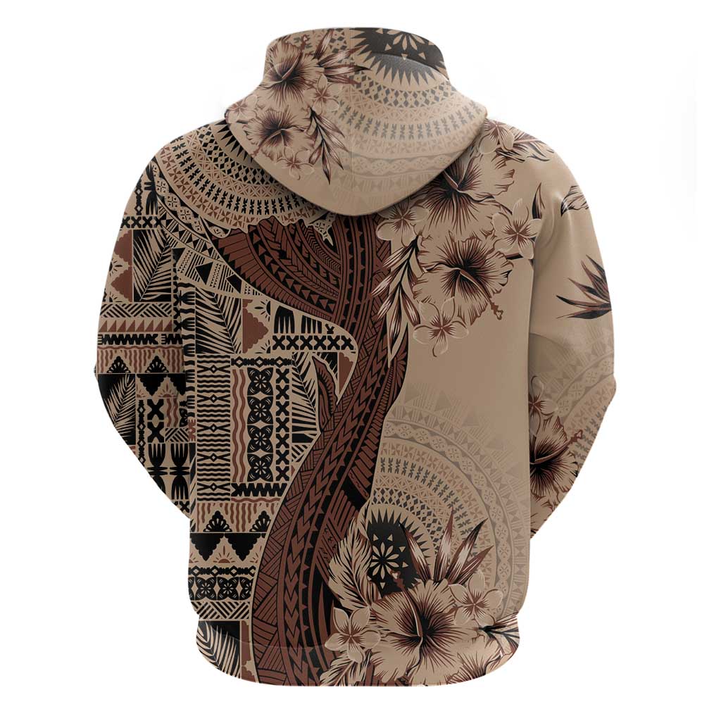 Bula Fiji Zip Hoodie Shark Tail Beige Masi Tapa LT7