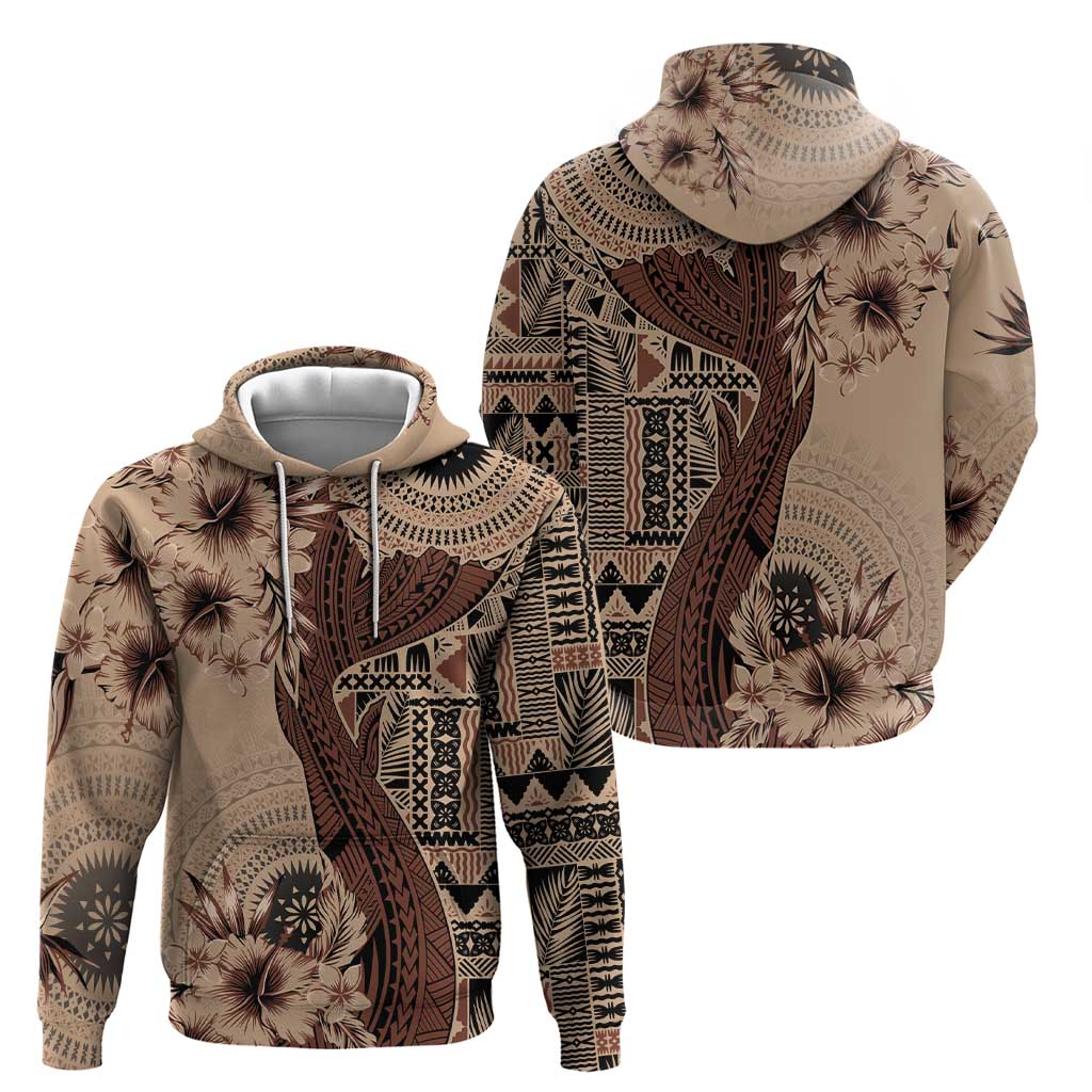 Bula Fiji Zip Hoodie Shark Tail Beige Masi Tapa LT7