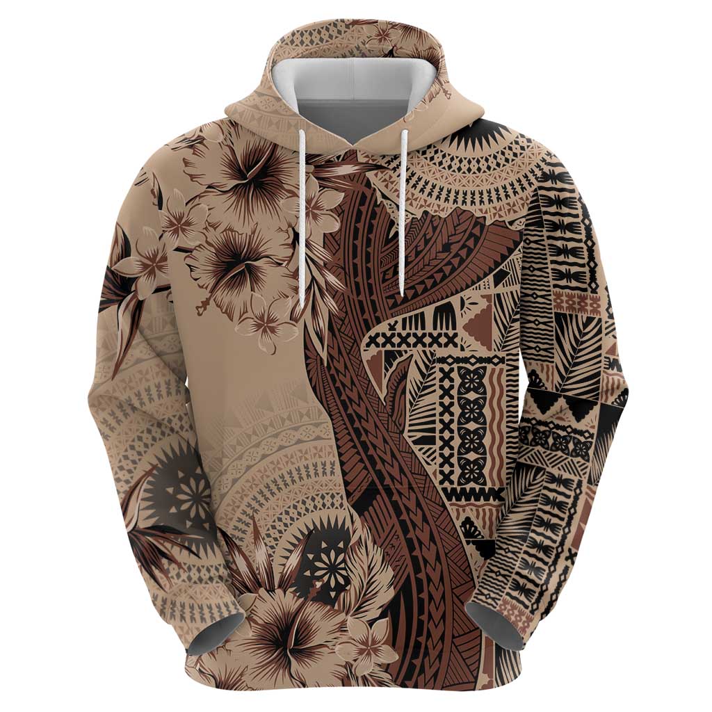 Bula Fiji Zip Hoodie Shark Tail Beige Masi Tapa LT7