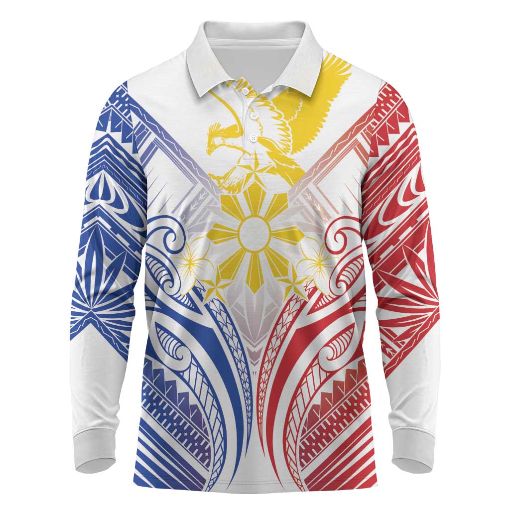 Philippines Tribal Sun Personalized Long Sleeve Polo Shirt Hunting Eagle LT7
