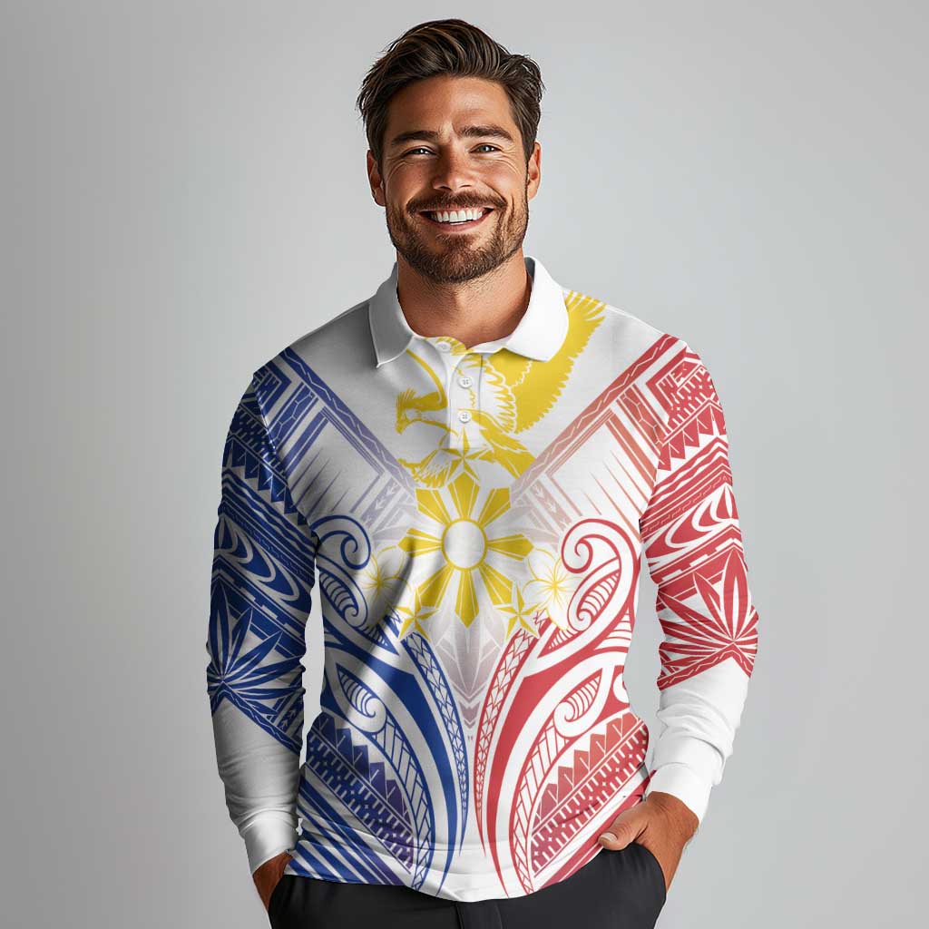 Philippines Tribal Sun Personalized Long Sleeve Polo Shirt Hunting Eagle LT7