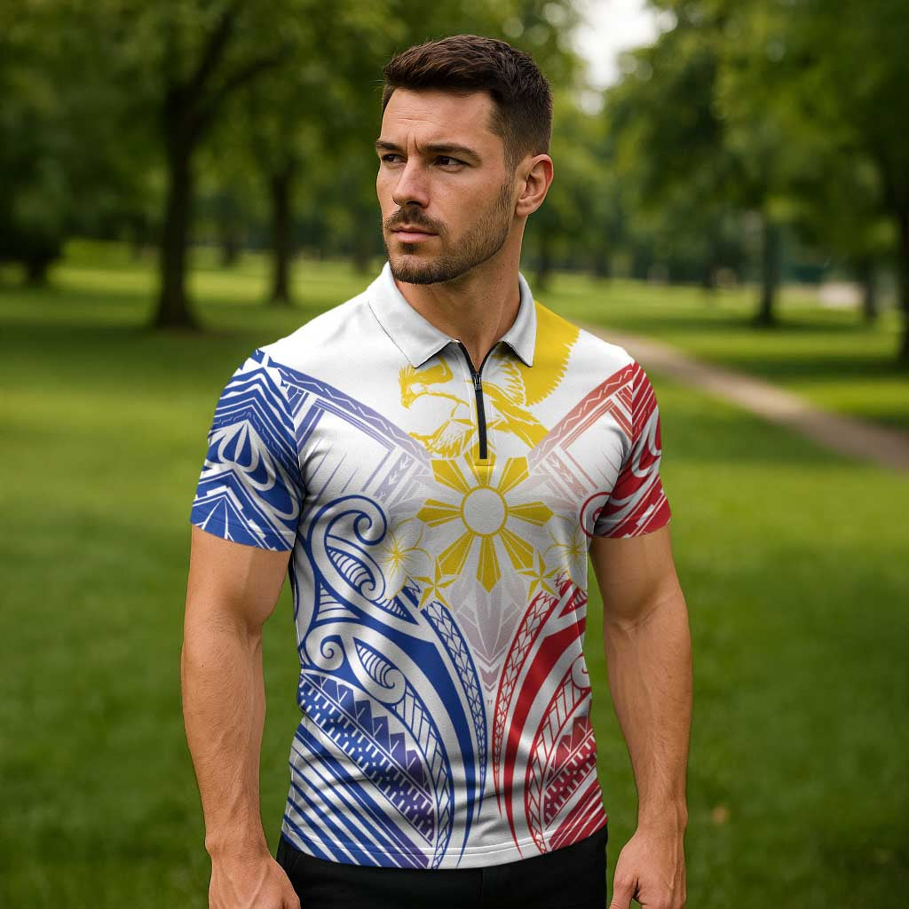 Philippines Tribal Sun Personalized Zipper Polo Shirt Hunting Eagle LT7