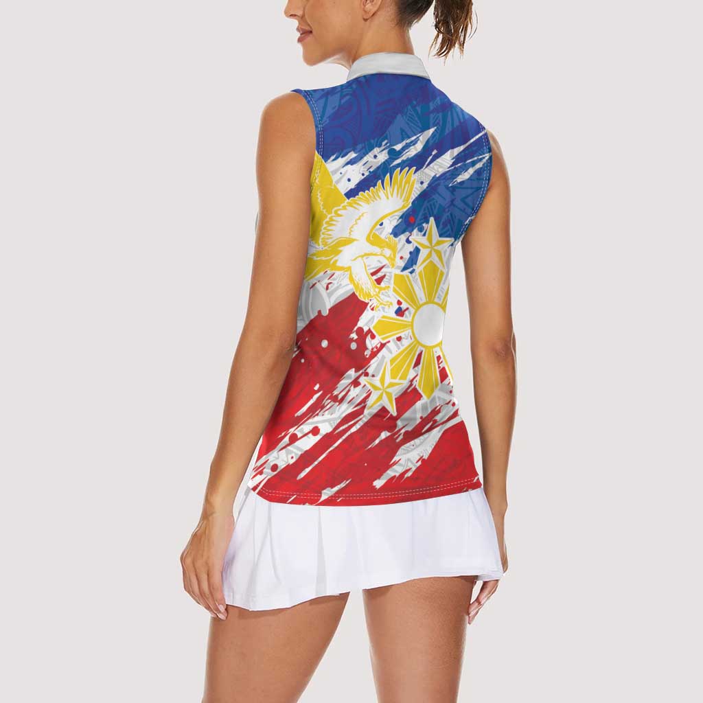 Personalized Filipino Sun and Stars Women Sleeveless Polo Shirt Grunge Vibes LT7