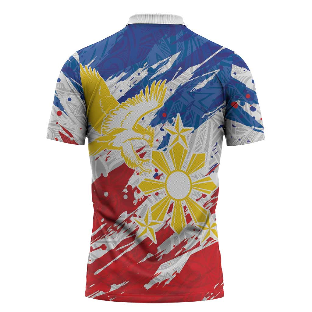 Personalized Filipino Sun and Stars Zipper Polo Shirt Grunge Vibes LT7