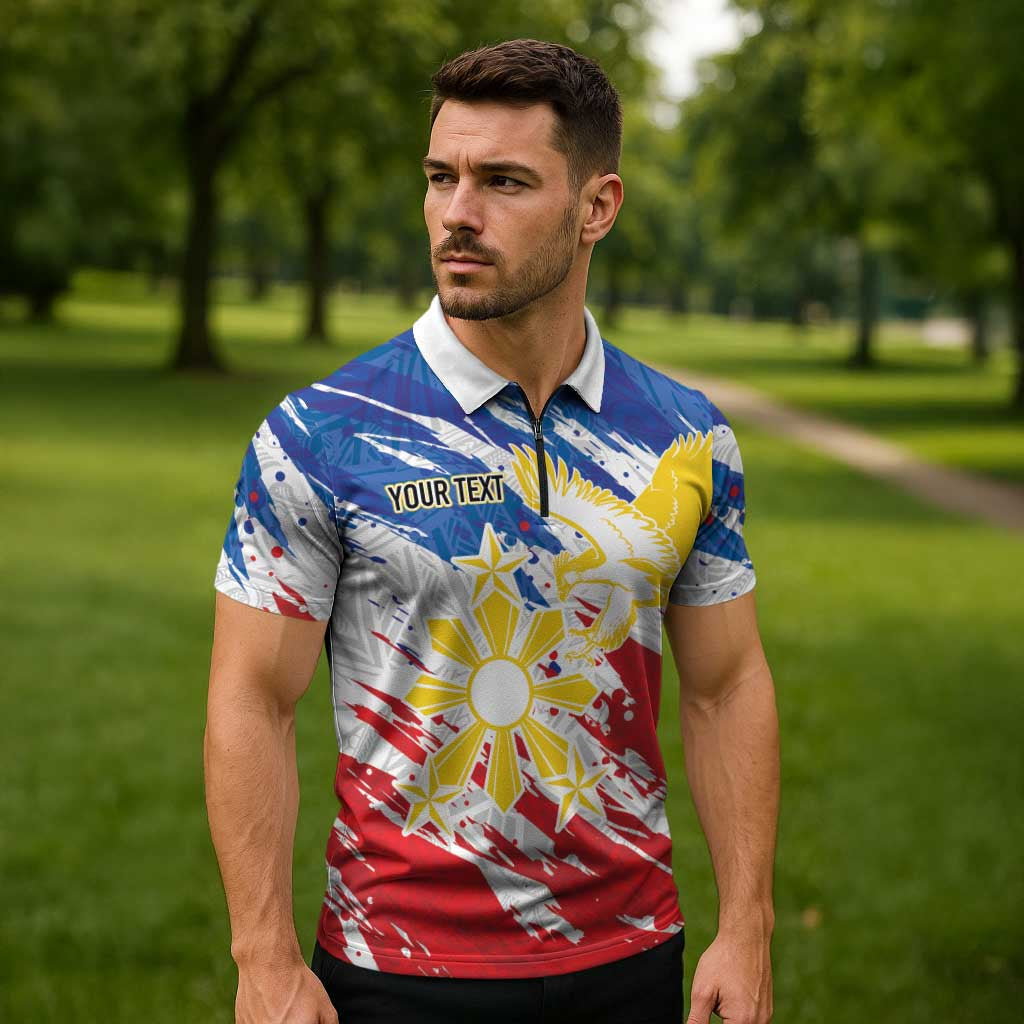 Personalized Filipino Sun and Stars Zipper Polo Shirt Grunge Vibes LT7