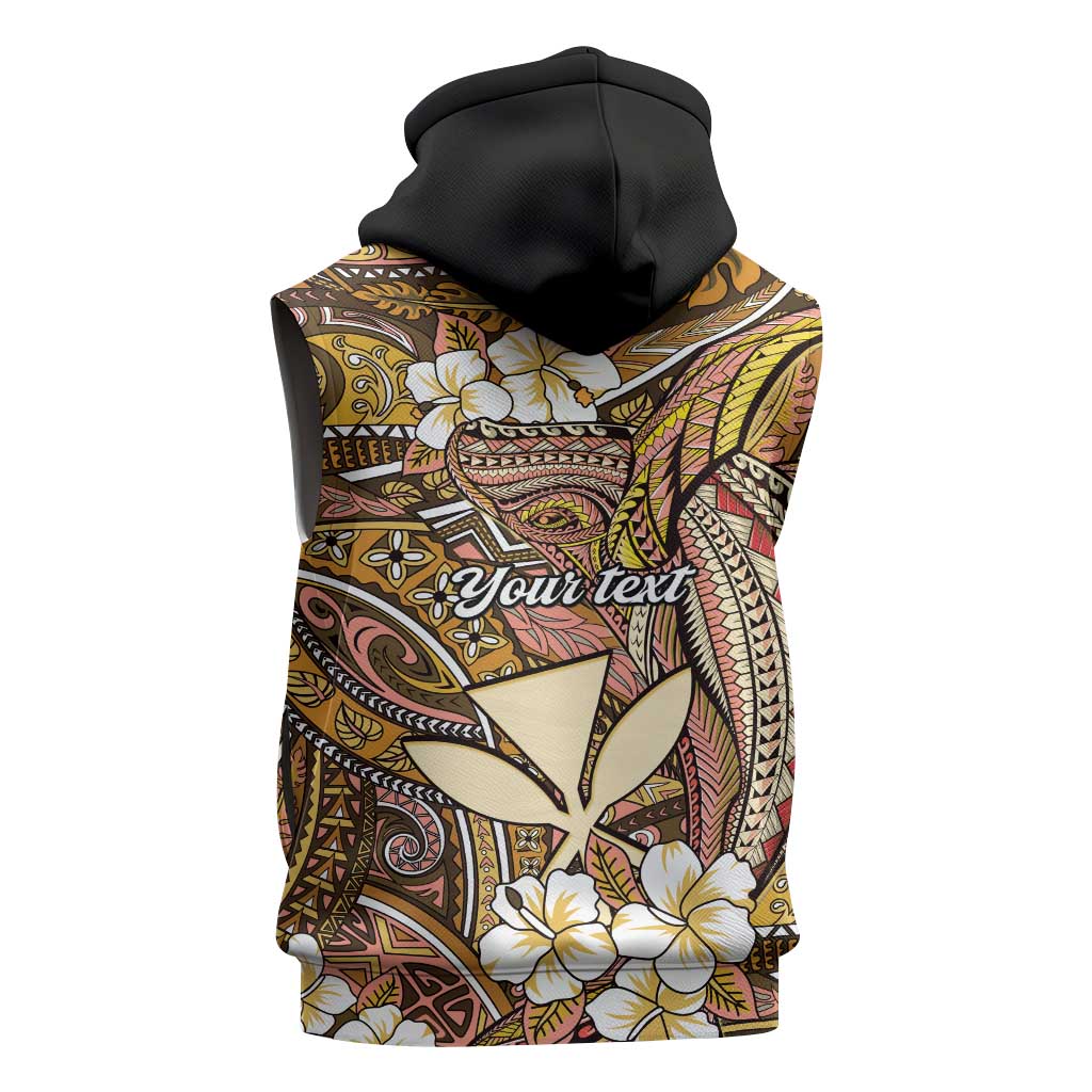 Personalised Hawaii Tribal Humpback Whale Sleeveless Zip Hoodie Melemele Hibiscus Seamless Pattern LT9