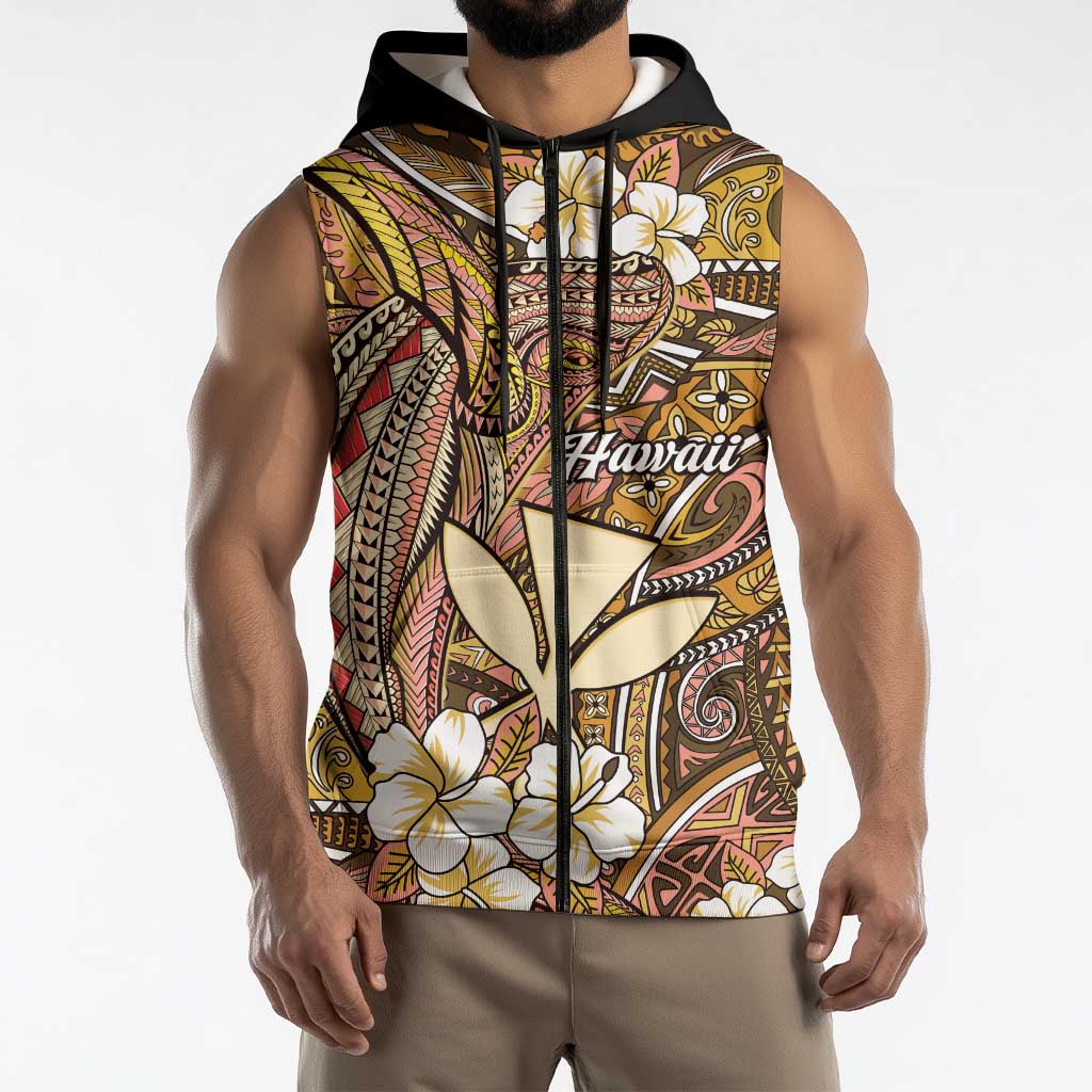 Personalised Hawaii Tribal Humpback Whale Sleeveless Zip Hoodie Melemele Hibiscus Seamless Pattern LT9