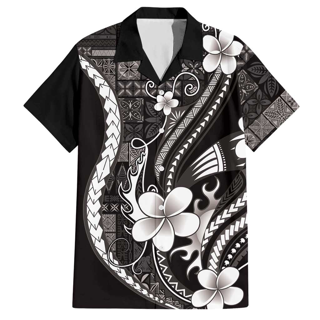 Samoa Siapo Tribal Pattern Hawaiian Shirt Black Polynesian Plumeria Tapa Motif LT9