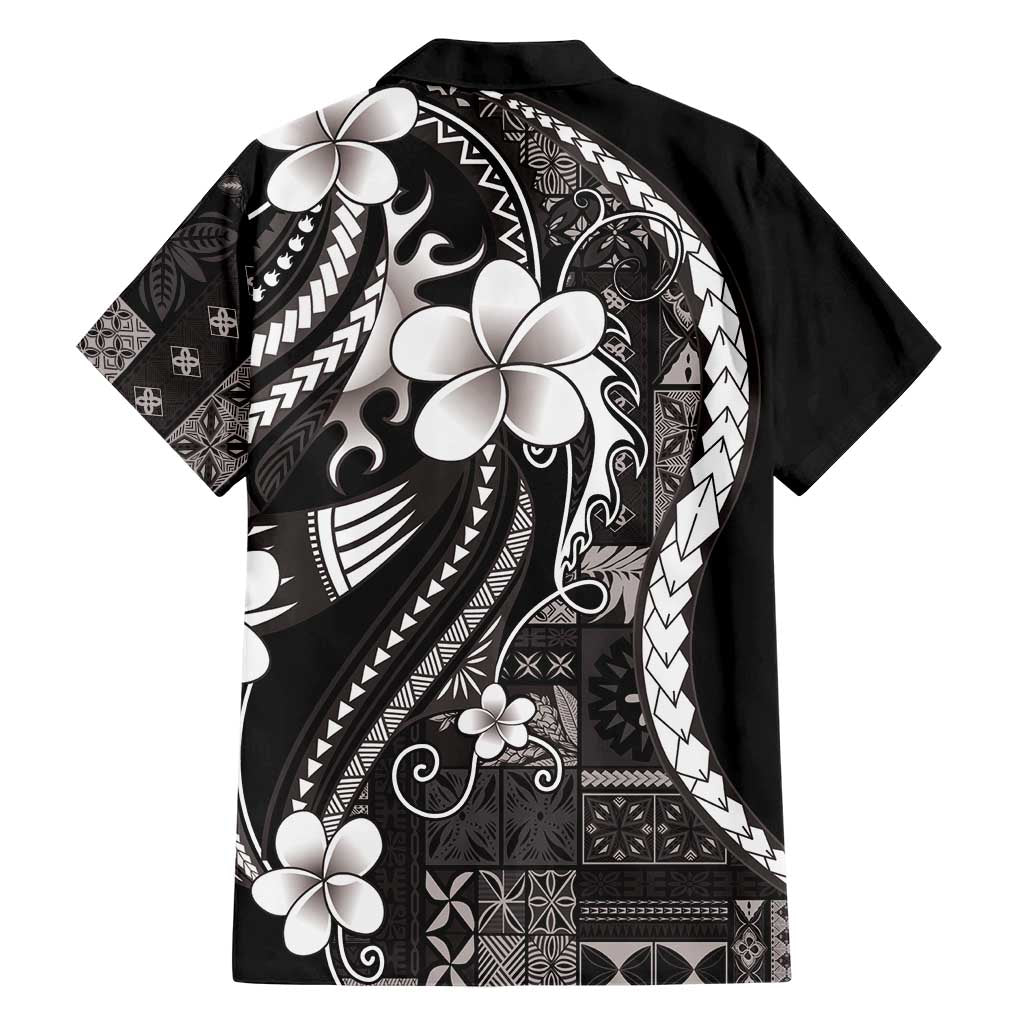 Samoa Siapo Tribal Pattern Hawaiian Shirt Black Polynesian Plumeria Tapa Motif LT9
