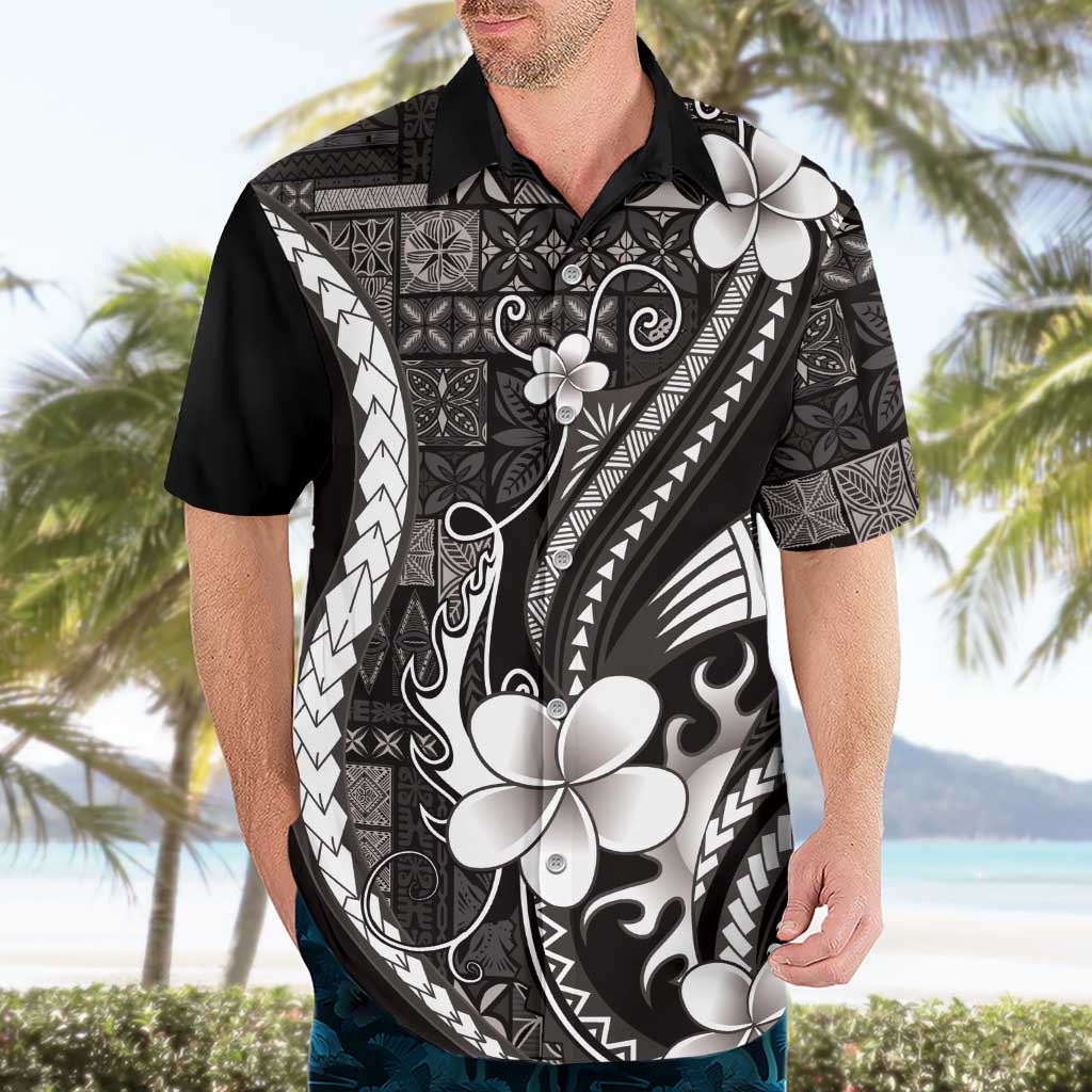 Samoa Siapo Tribal Pattern Hawaiian Shirt Black Polynesian Plumeria Tapa Motif LT9