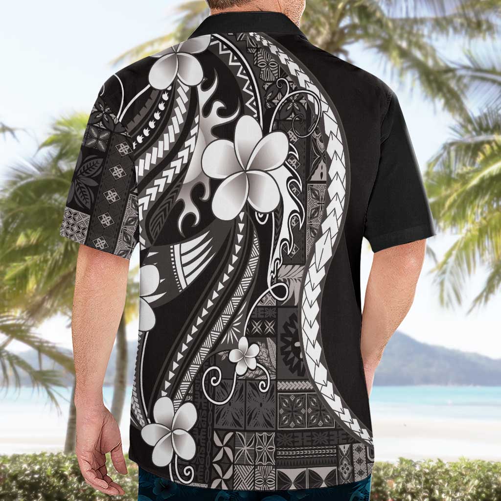 Samoa Siapo Tribal Pattern Hawaiian Shirt Black Polynesian Plumeria Tapa Motif LT9