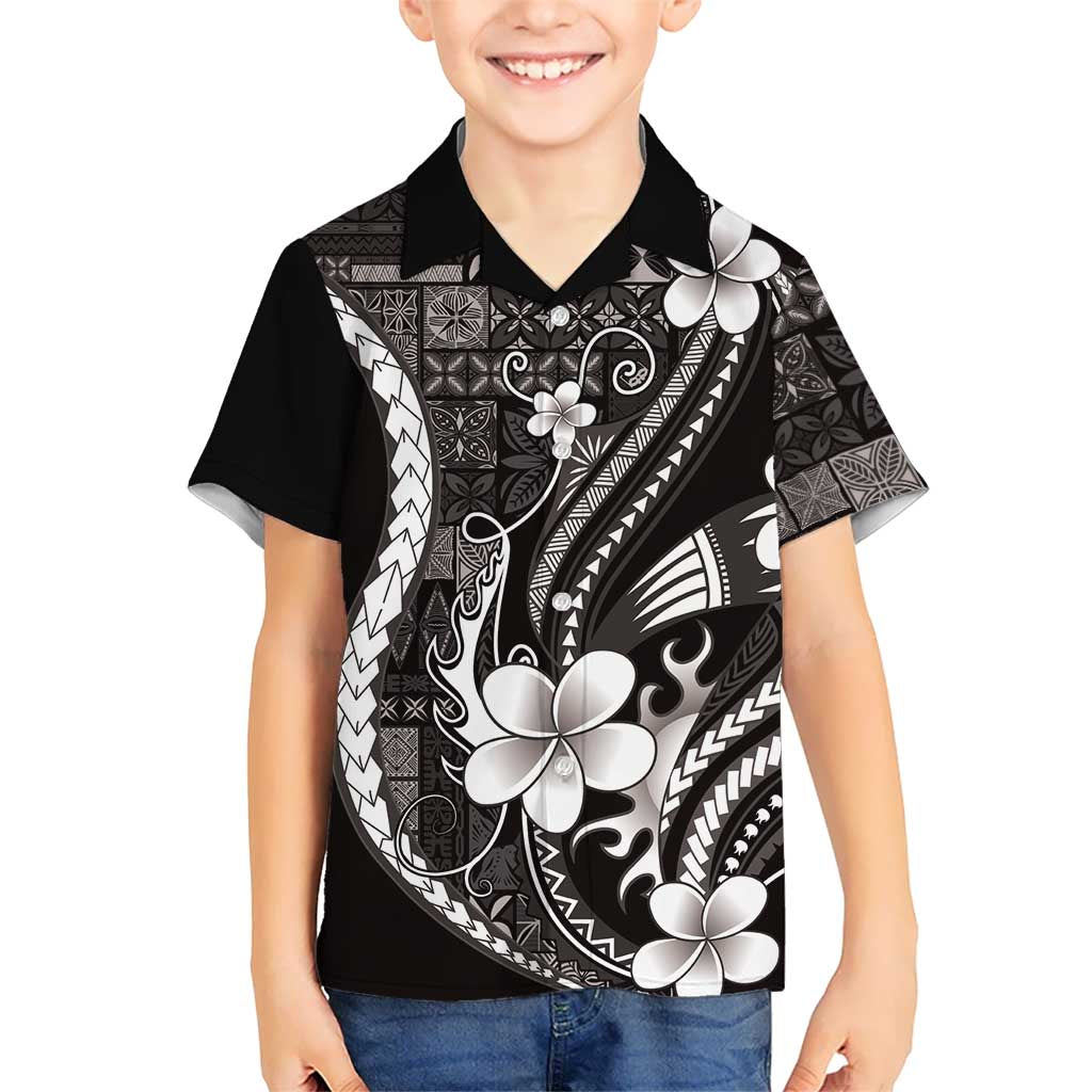 Samoa Siapo Tribal Pattern Hawaiian Shirt Black Polynesian Plumeria Tapa Motif LT9