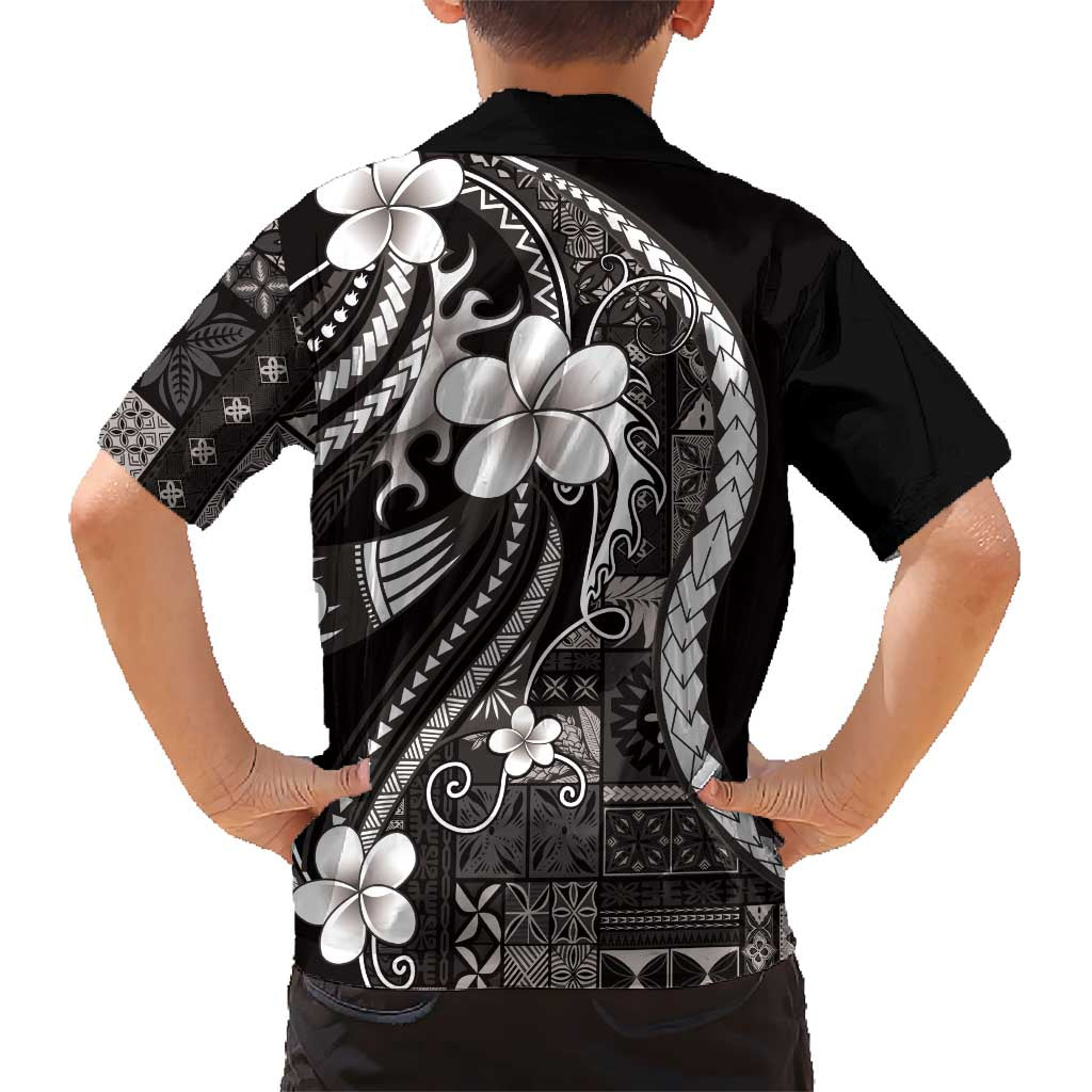 Samoa Siapo Tribal Pattern Hawaiian Shirt Black Polynesian Plumeria Tapa Motif LT9