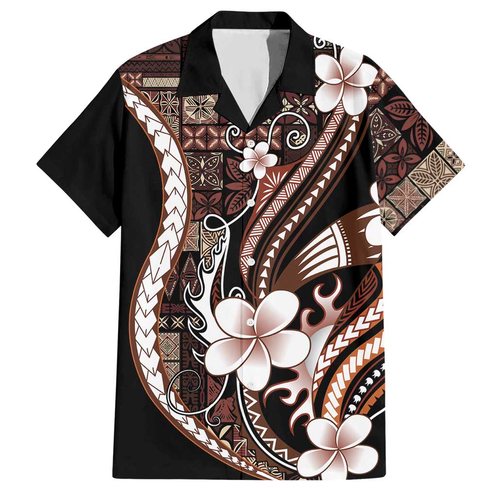 Samoa Siapo Tribal Pattern Hawaiian Shirt Brown Polynesian Plumeria Tapa Motif LT9