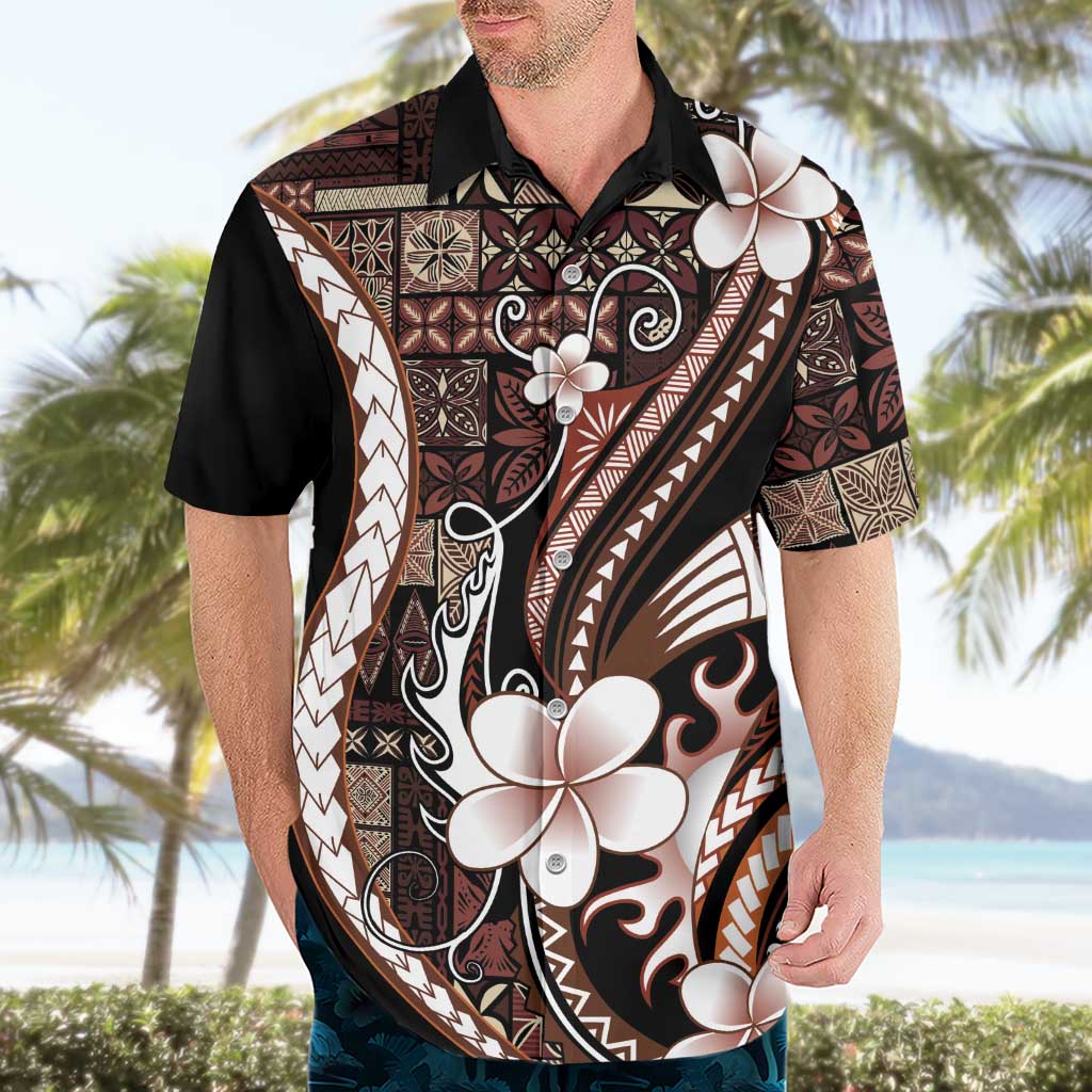 Samoa Siapo Tribal Pattern Hawaiian Shirt Brown Polynesian Plumeria Tapa Motif LT9