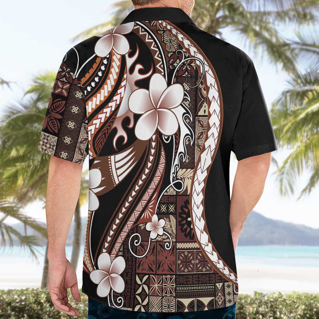 Samoa Siapo Tribal Pattern Hawaiian Shirt Brown Polynesian Plumeria Tapa Motif LT9