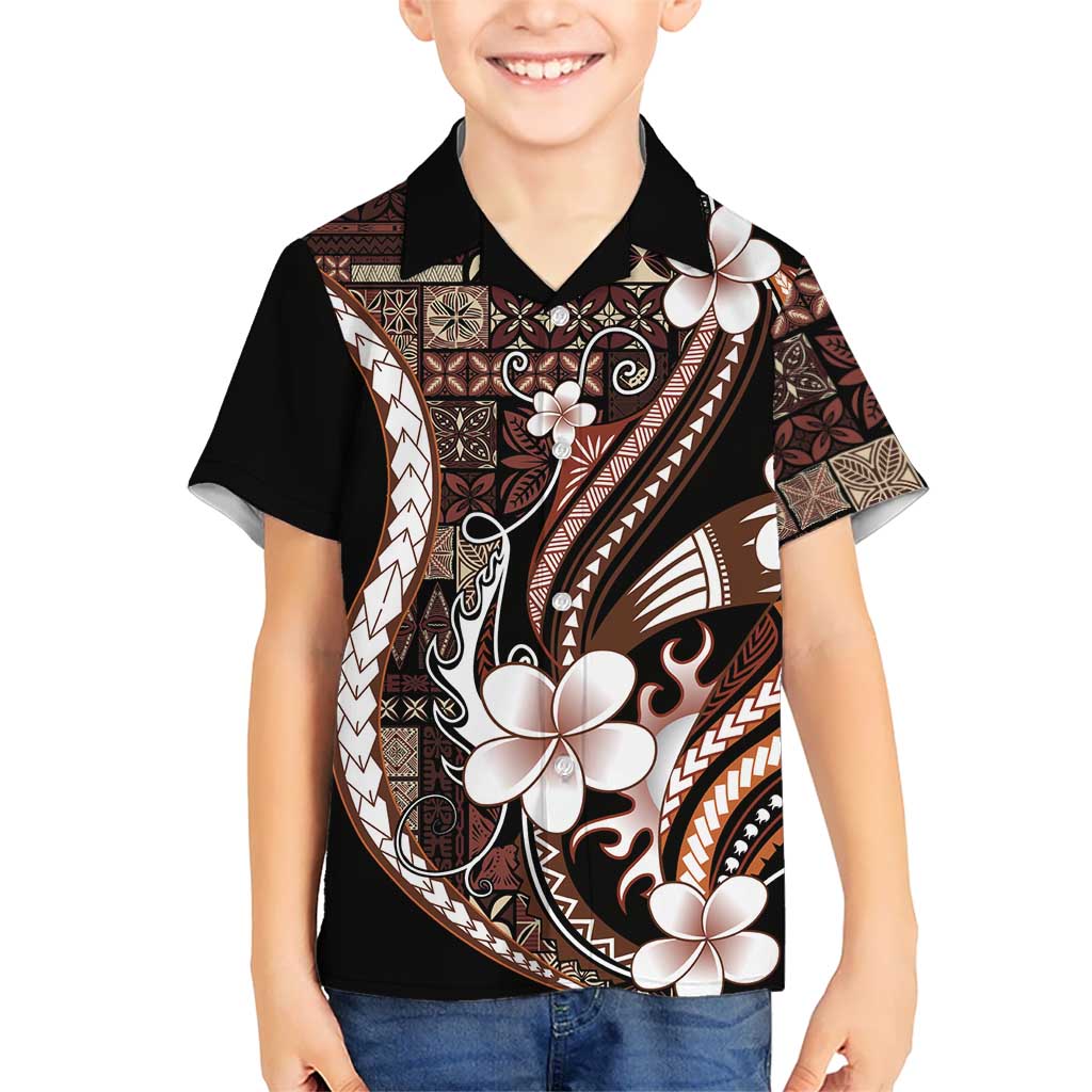 Samoa Siapo Tribal Pattern Hawaiian Shirt Brown Polynesian Plumeria Tapa Motif LT9