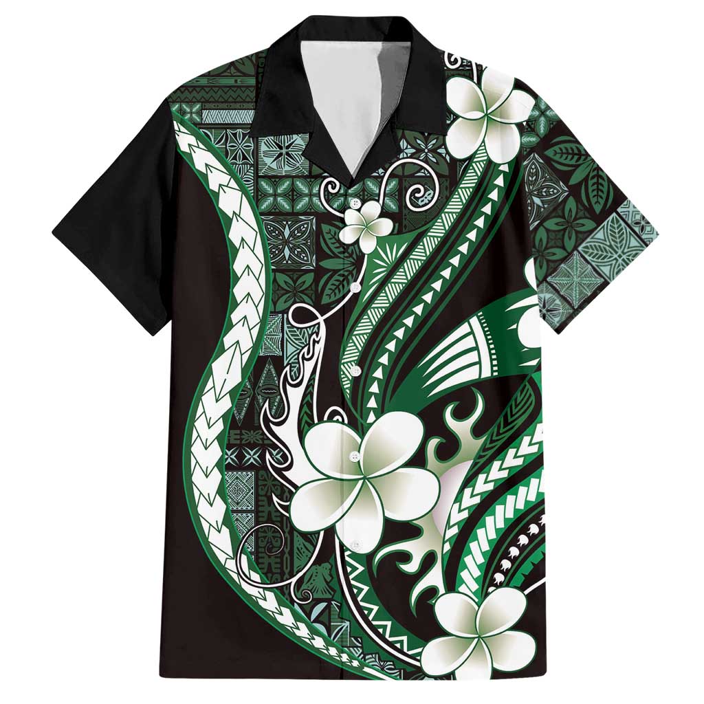 Samoa Siapo Tribal Pattern Hawaiian Shirt Forest Green Polynesian Plumeria Tapa Motif LT9