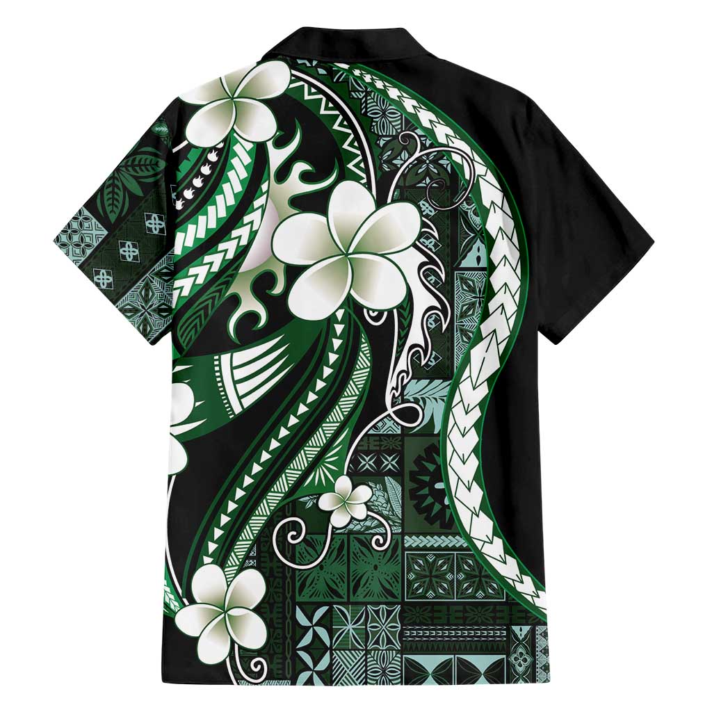 Samoa Siapo Tribal Pattern Hawaiian Shirt Forest Green Polynesian Plumeria Tapa Motif LT9