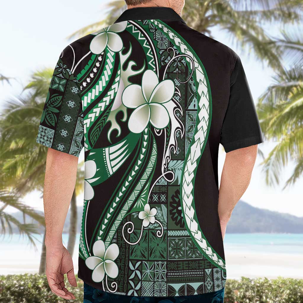 Samoa Siapo Tribal Pattern Hawaiian Shirt Forest Green Polynesian Plumeria Tapa Motif LT9