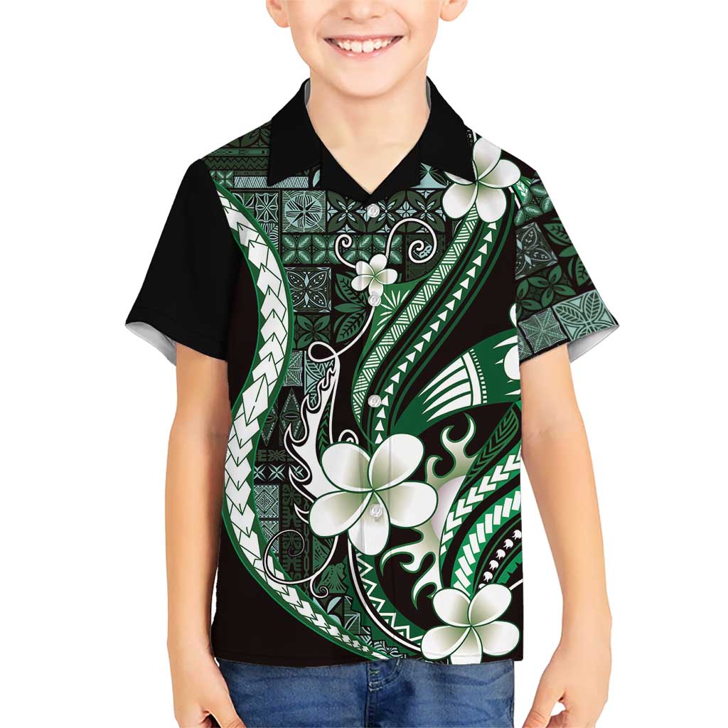 Samoa Siapo Tribal Pattern Hawaiian Shirt Forest Green Polynesian Plumeria Tapa Motif LT9