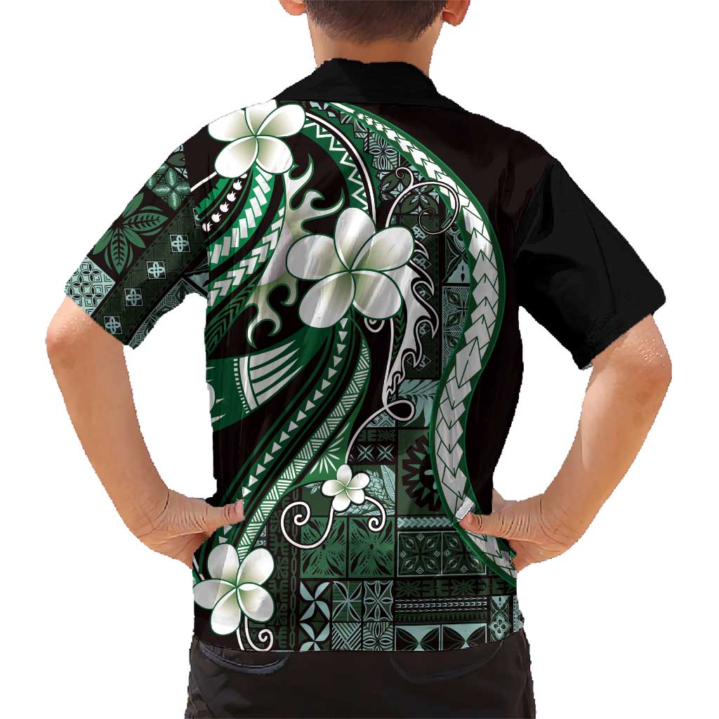 Samoa Siapo Tribal Pattern Hawaiian Shirt Forest Green Polynesian Plumeria Tapa Motif LT9