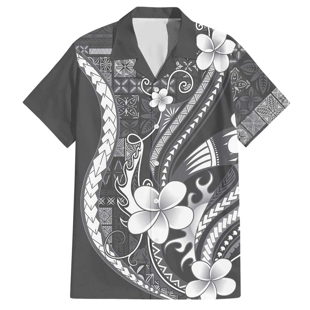 Samoa Siapo Tribal Pattern Hawaiian Shirt Light Gray Polynesian Plumeria Tapa Motif LT9