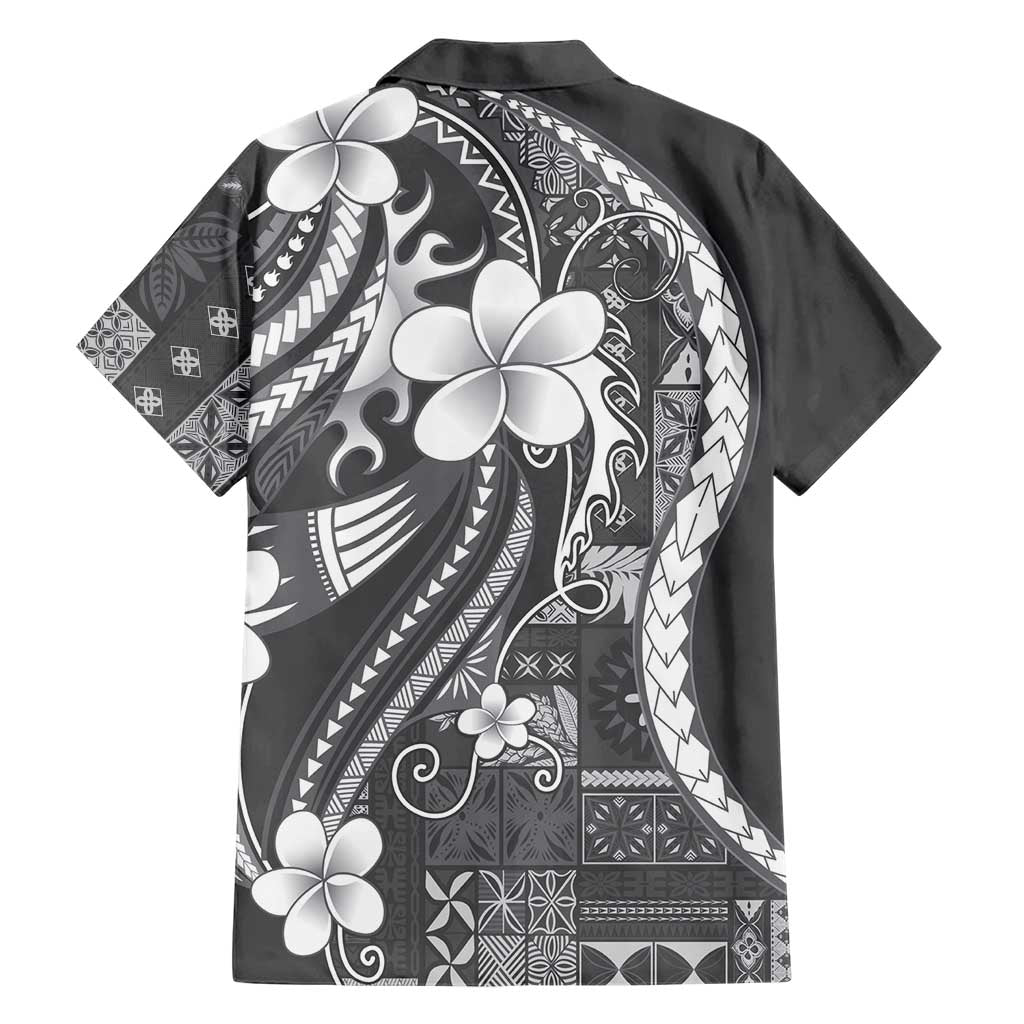 Samoa Siapo Tribal Pattern Hawaiian Shirt Light Gray Polynesian Plumeria Tapa Motif LT9