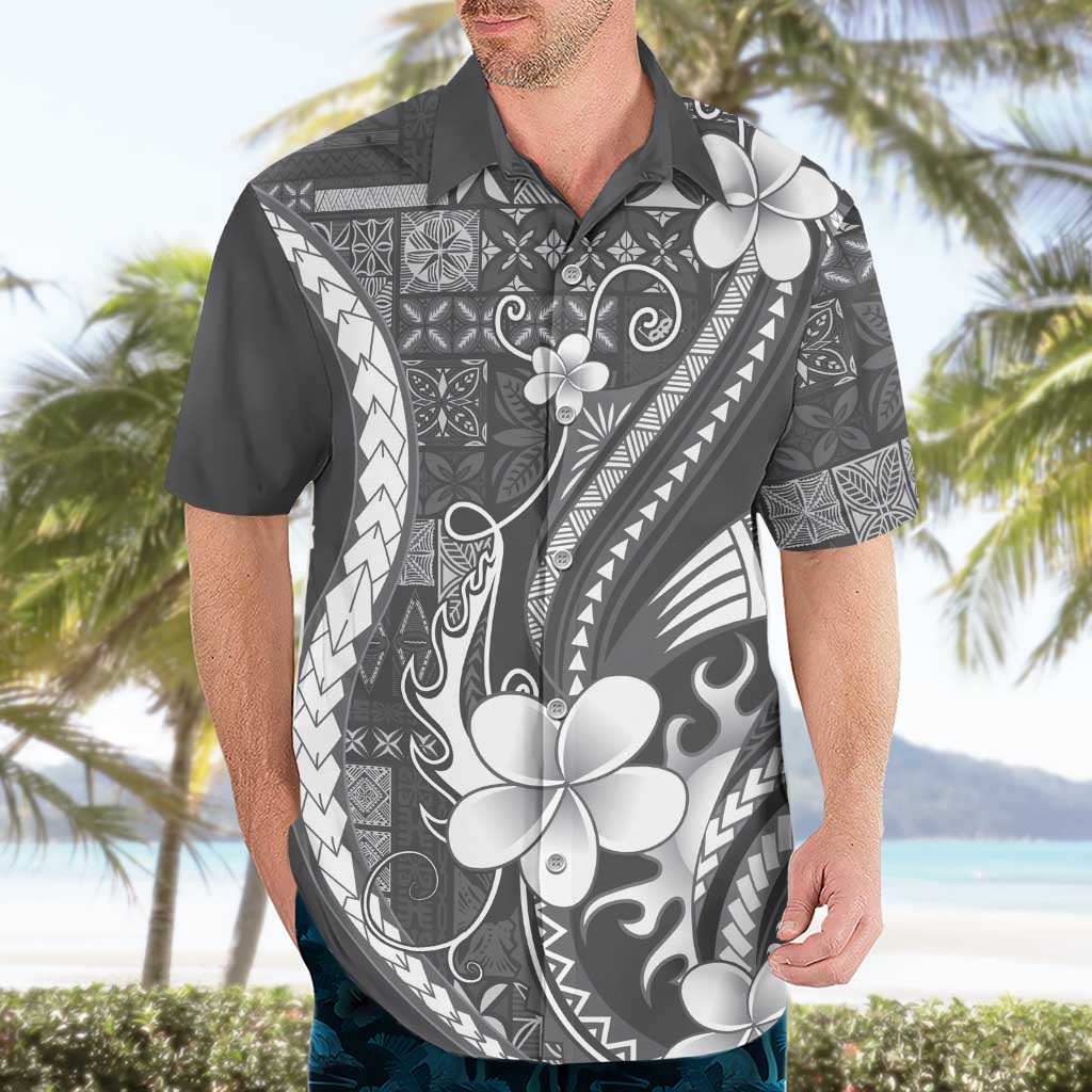 Samoa Siapo Tribal Pattern Hawaiian Shirt Light Gray Polynesian Plumeria Tapa Motif LT9