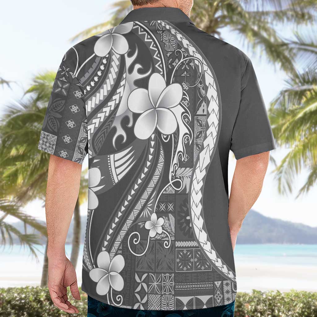 Samoa Siapo Tribal Pattern Hawaiian Shirt Light Gray Polynesian Plumeria Tapa Motif LT9