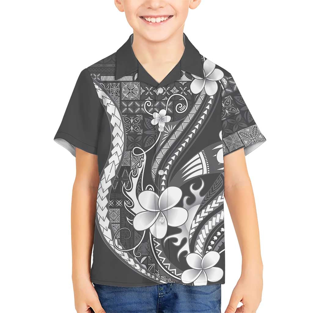 Samoa Siapo Tribal Pattern Hawaiian Shirt Light Gray Polynesian Plumeria Tapa Motif LT9