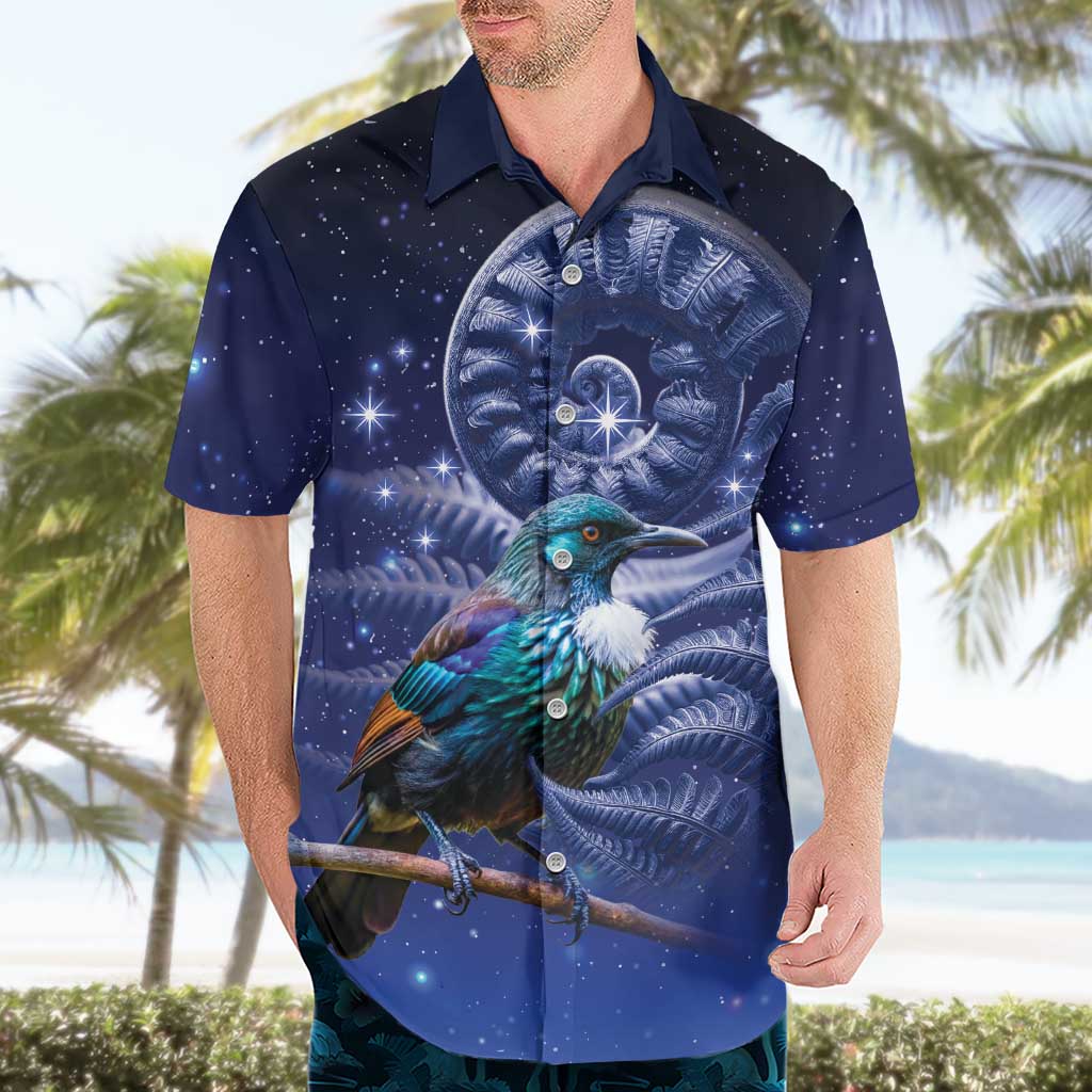 Tui Bird Matariki Galaxy Hawaiian Shirt Koru Silver Fern Aotearoa LT9