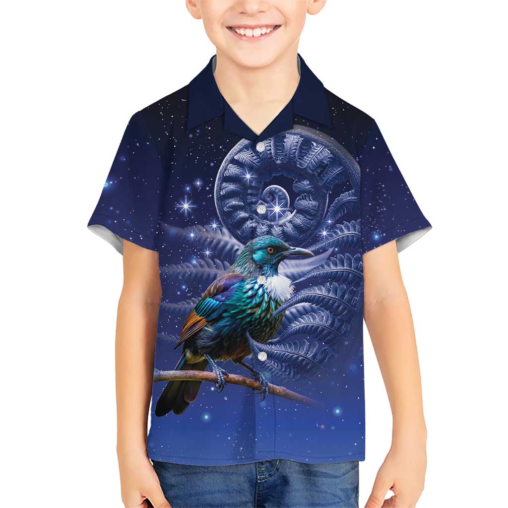 Tui Bird Matariki Galaxy Hawaiian Shirt Koru Silver Fern Aotearoa LT9