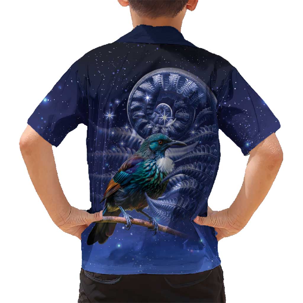Tui Bird Matariki Galaxy Hawaiian Shirt Koru Silver Fern Aotearoa LT9