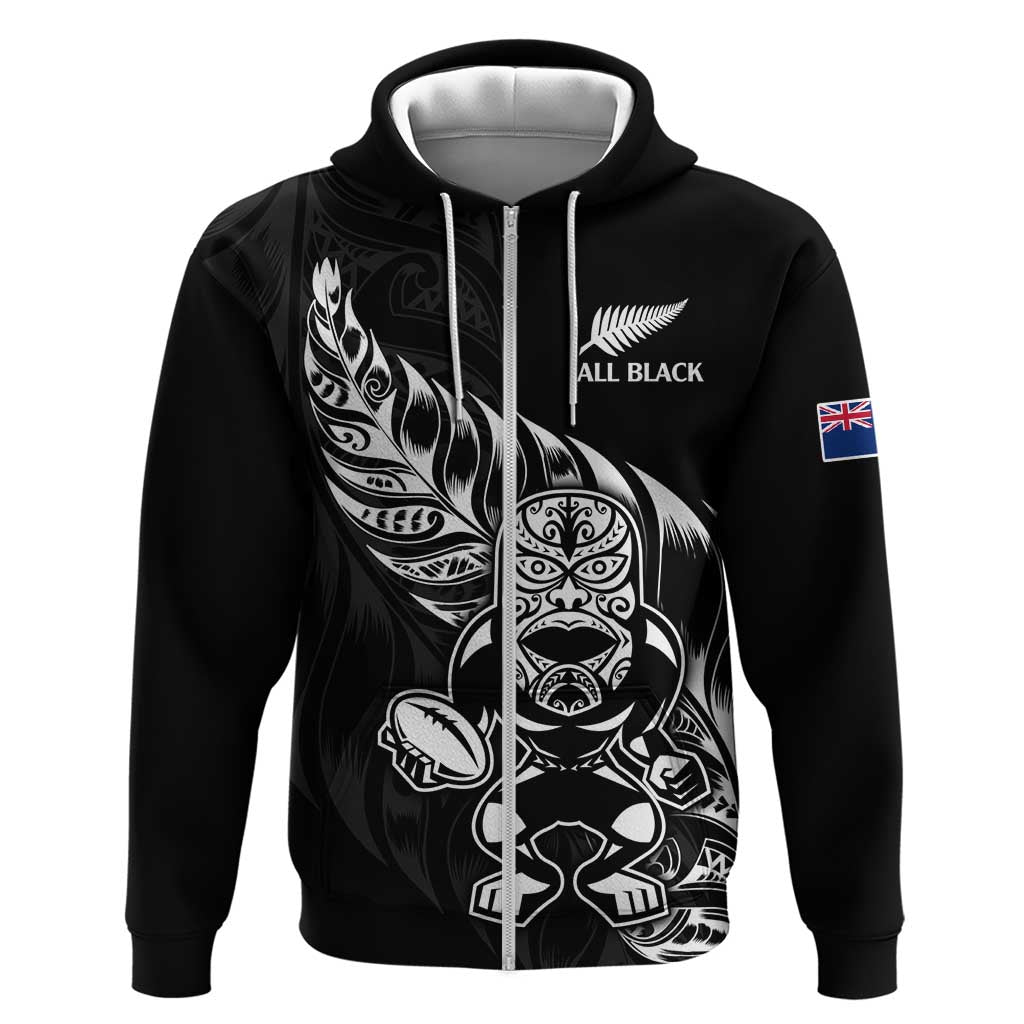New Zealand Rugby Custom Zip Hoodie Opango All Black Fern LT9