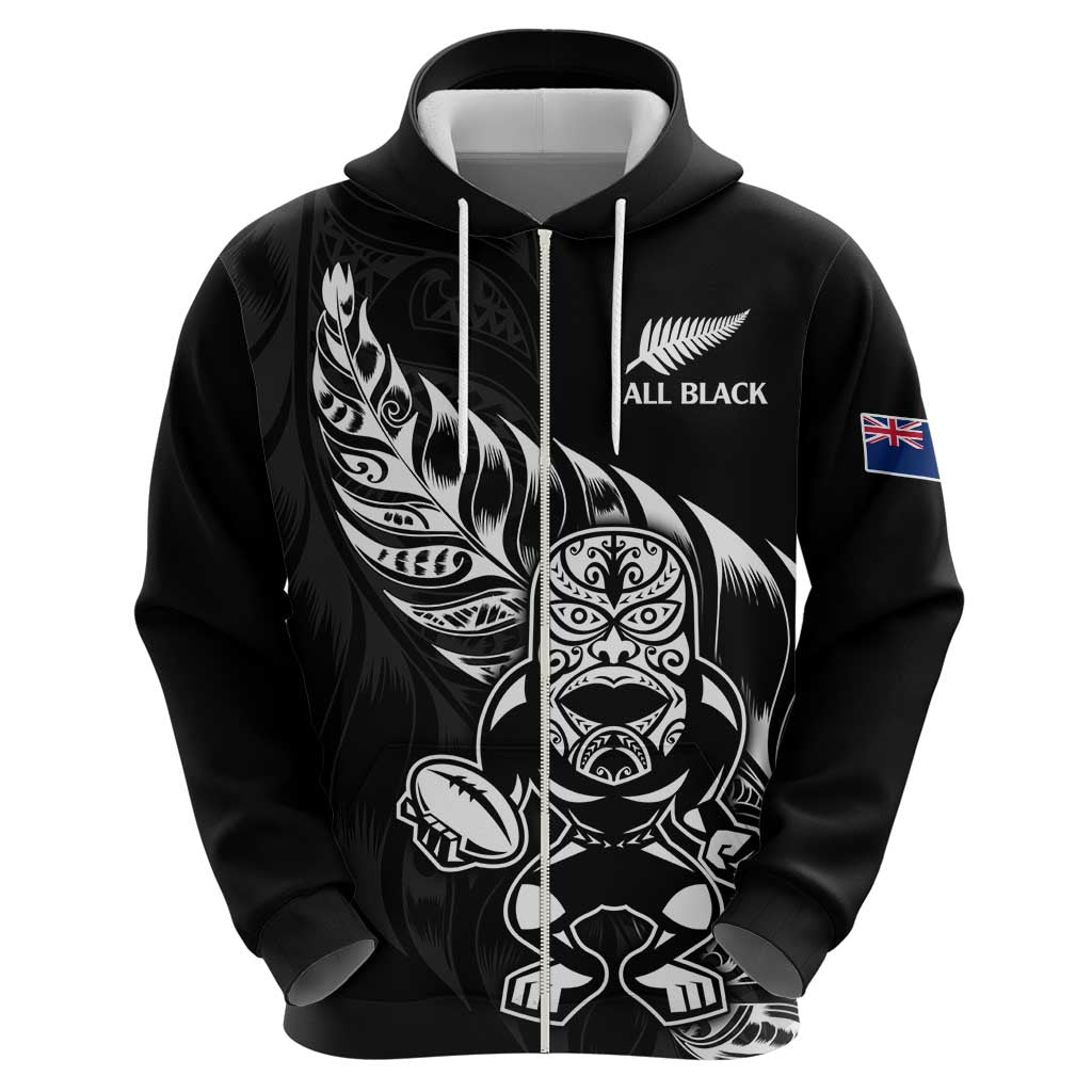 New Zealand Rugby Custom Zip Hoodie Opango All Black Fern LT9