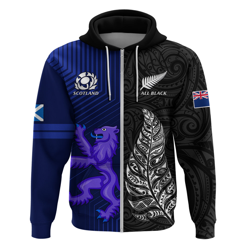 New Zealand and Scotland Rugby Hoodie All Black Maori With Thistle Together LT14